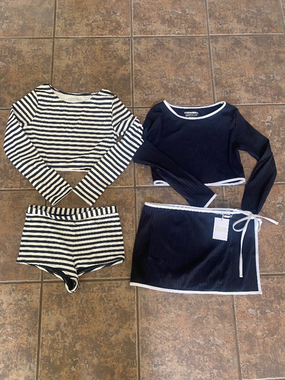 Solid & Striped 4-Piece Resort Set: Crop Tops, Shorts & Wrap Skirt - NWT & Excel